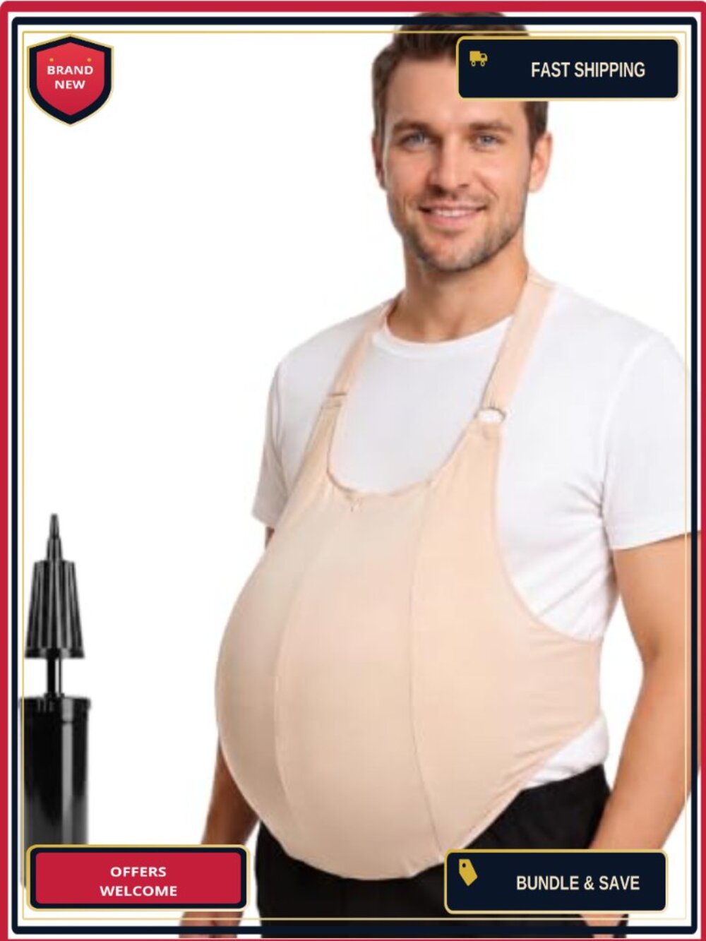 Inflatable Belly Fat Suit Costume Accessory for Adults with Hand Pump